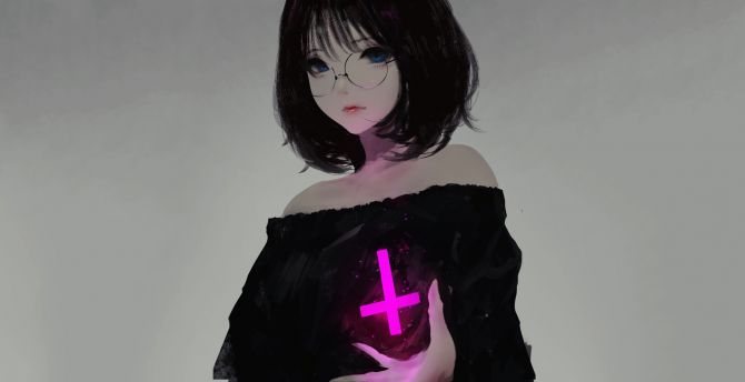 Wallpaper anime girl, original, character, black dress, glasses desktop  wallpaper, hd image, picture, background, 3b163e | wallpapersmug