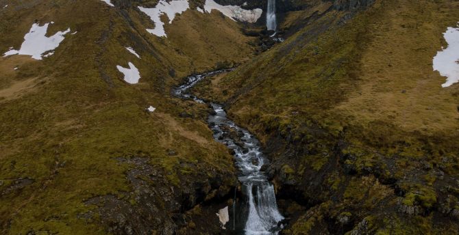 Waterfall, stream, green, Iceland wallpaper