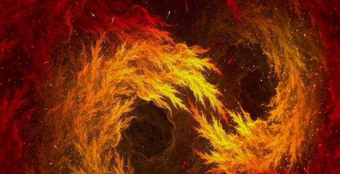 Fractal, red-yellow flame, sparks, abstract wallpaper