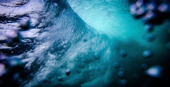 Underwater, blue bubbles, close up wallpaper