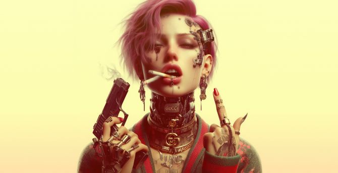 Badass cyberpunk queen, art wallpaper