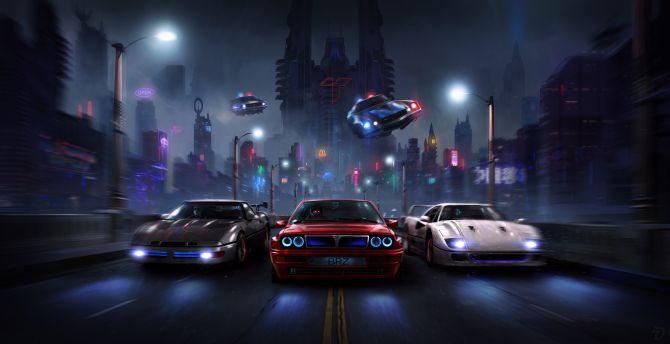 Racers night, chase, cars wallpaper