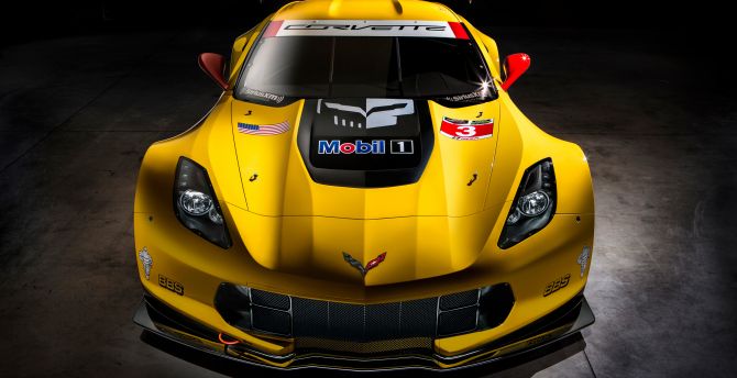 Chevrolet Corvette C7 R GT2, sports car, yellow wallpaper