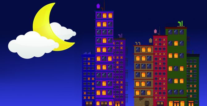 Night, buildings, minimal, pixel art wallpaper