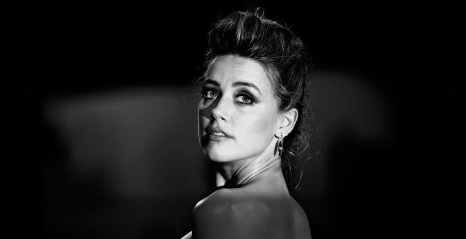 Monochrome, gorgeous, actress, Amber Heard wallpaper