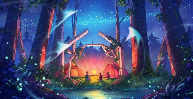 Camping, art, night out wallpaper