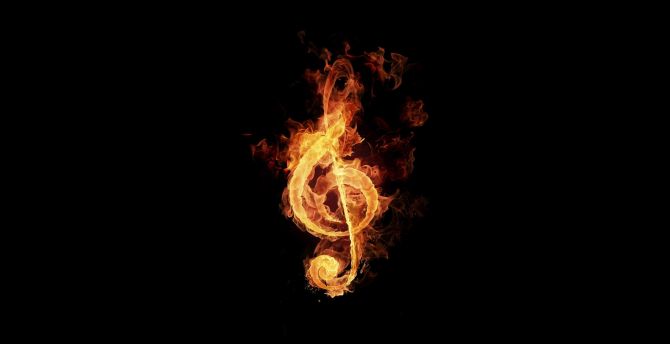 Fire, treble clef, music wallpaper