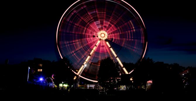 Ferris wheel, amusement park, night, dark wallpaper