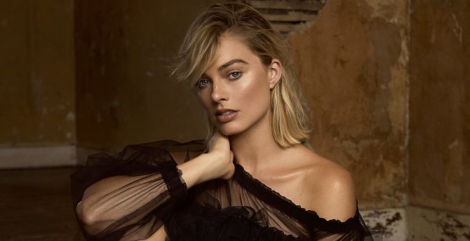 Beautiful, celebrity, Margot Robbie, black dress, 2019 wallpaper