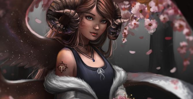 Fantasy, Aries girl, art wallpaper