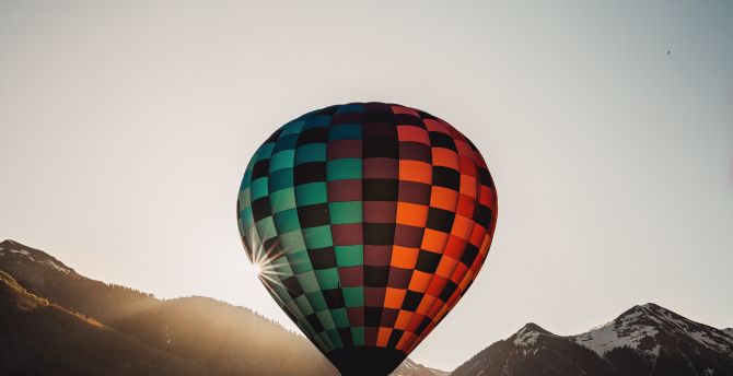 Hot air balloon, flight, mountains wallpaper