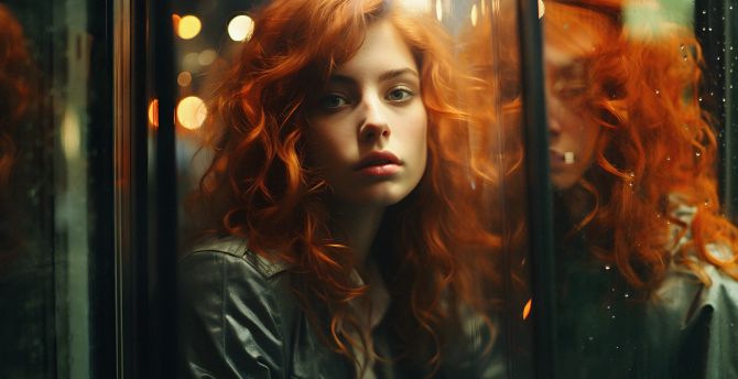 Reflection of redhead and gorgeous woman wallpaper