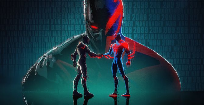 Batman Beyond and Spider-Man 2099, futuristic justice, face-off, artwork wallpaper