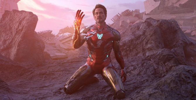 Tony Stark with infinity stones, movie art wallpaper
