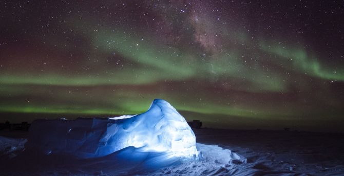 Iceberg, Northern Lights, sea, night, nature wallpaper