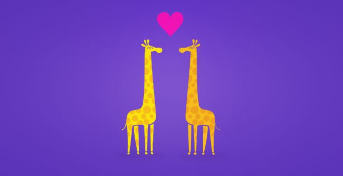 Giraffe, couple, love, minimal, cartoon wallpaper
