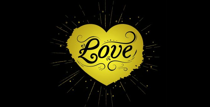 Love, yellow heart, dark wallpaper