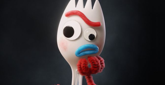 Forky, curious, Toy Story 4, movie wallpaper