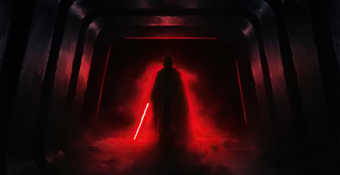 Darth Vader with red light-bar, dark wallpaper