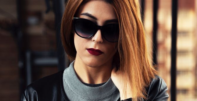 Woman, black sunglasses, blonde wallpaper