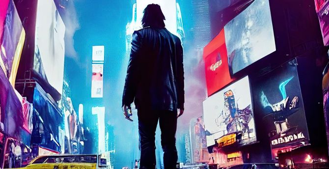 Cyberpunk 2077, new york times square, john wick, fan art wallpaper