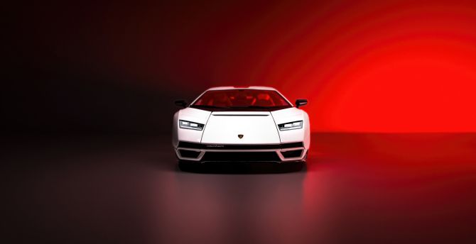 Lamborghini Countach, front-view of a white sports car, 2023 wallpaper