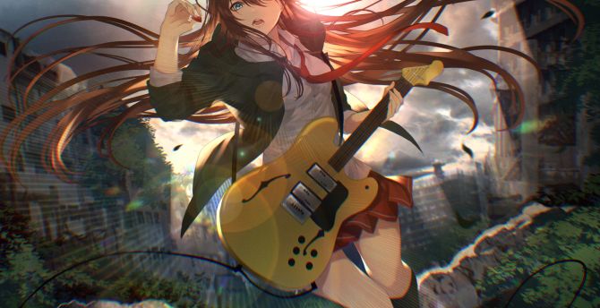 Guitar play, anime girl wallpaper