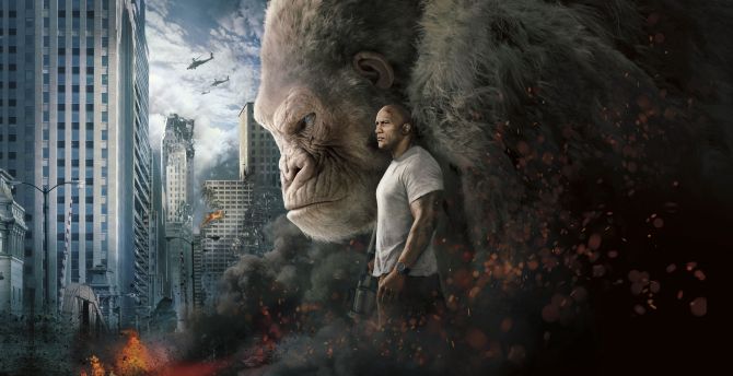 Rampage, 2018 movie, gorilla, poster wallpaper