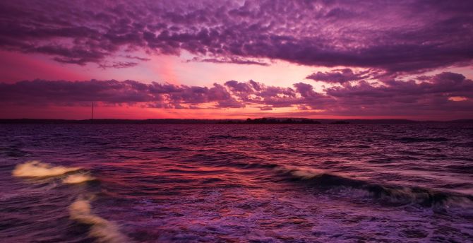 Calm sunset, seascape, pinkish clouds and sky wallpaper