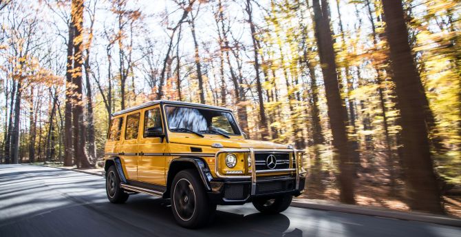 Mercedes-AMG G 63, on road, yellow wallpaper