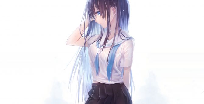School dress, anime girl, long hair, cute, art wallpaper