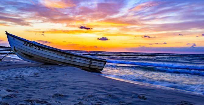 Boat, sand, beach, sunset, nature wallpaper