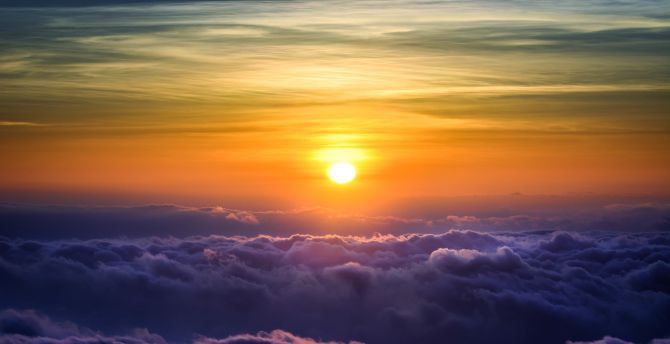 Above the clouds, nature, sunset, sky wallpaper
