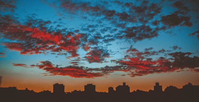 Clouds, sunset, sky, silhouette, cityscape wallpaper