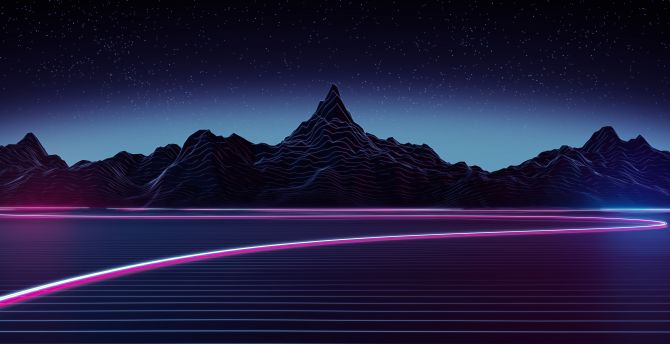 Neon, Highway, mountains, landscape wallpaper