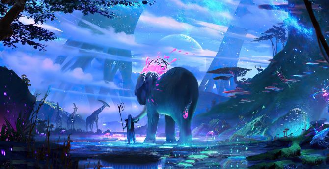 Fantasy, another world, elephant and master wallpaper
