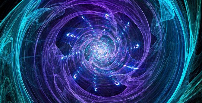 Circles, fractal, swirling effect, bright purple-blue wallpaper