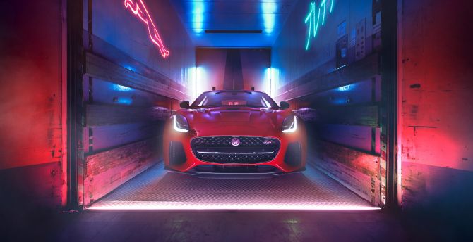 Neon lights, Jaguar F-Type, sports, luxury vehicle wallpaper