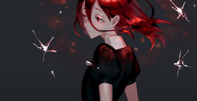 Cinnabar, red head, anime girl wallpaper
