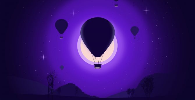 Hot air balloon, purple-dark, silhouette wallpaper