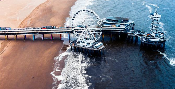 Beach, aerial view, Ferris wheel wallpaper