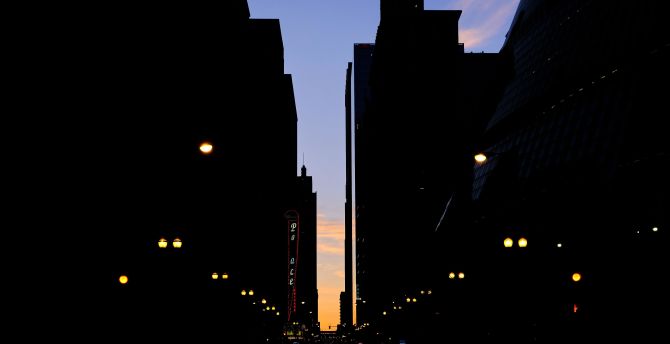 City street, dark, buildings, silhouette wallpaper