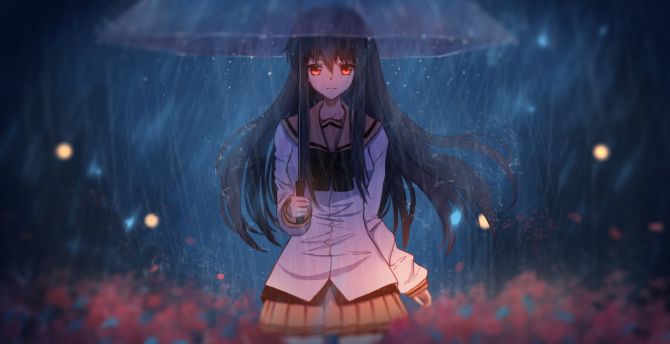 Wallpaper anime girl in rain, with umbrella, art desktop wallpaper, hd  image, picture, background, 49cd7f | wallpapersmug