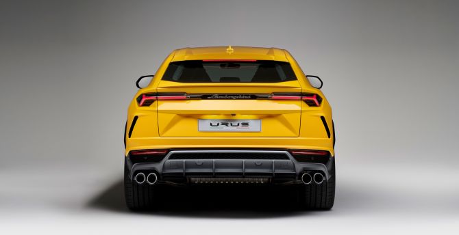 Lamborghini urus, yellow car, rear view wallpaper