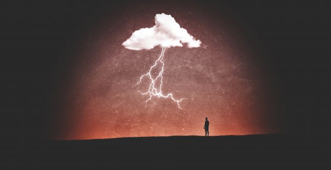 Cloud, lightning, man, silhouette, art wallpaper