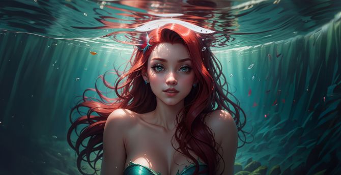 Beautiful Ariel, fantasy, underwater princess, art wallpaper