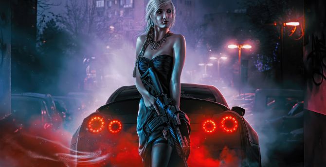 Blonde girl with a gun, mafia wallpaper