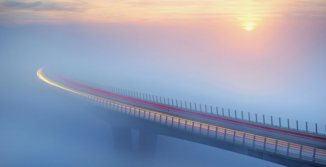Bridge, mist, construction wallpaper