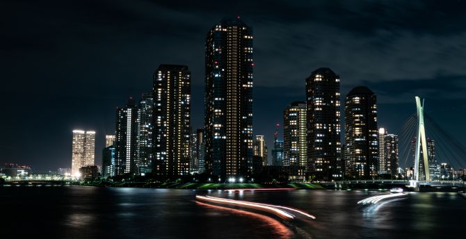 Night, city, buildings, high towers and skyscrapers, cityscape wallpaper