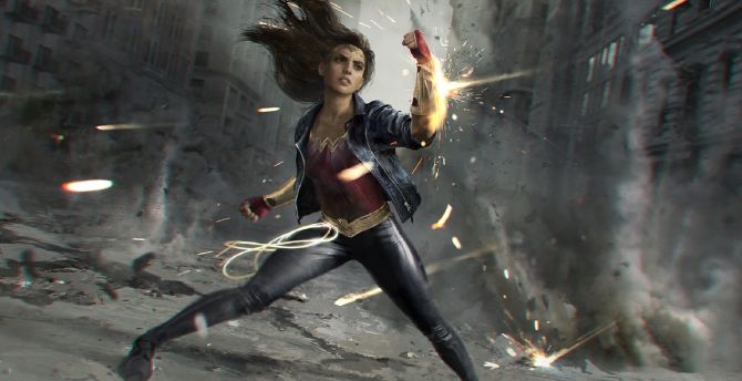 Wonder woman, fight, superhero, artwork wallpaper